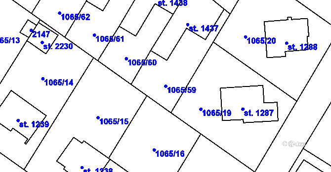 Parcela st. 1065/59 v KÚ Úšovice, Katastrální mapa