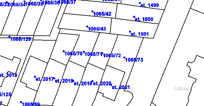 Parcela st. 1065/72 v KÚ Úšovice, Katastrální mapa