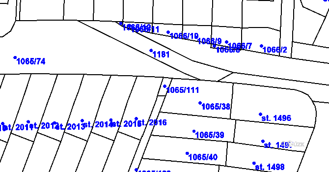 Parcela st. 1065/111 v KÚ Úšovice, Katastrální mapa