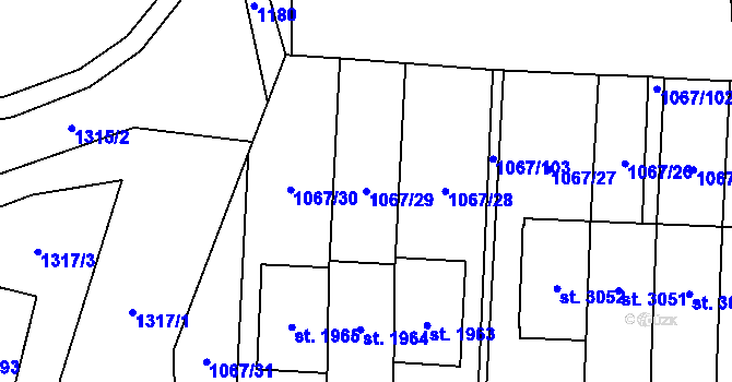 Parcela st. 1067/29 v KÚ Úšovice, Katastrální mapa