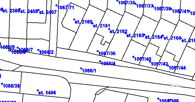 Parcela st. 1067/36 v KÚ Úšovice, Katastrální mapa