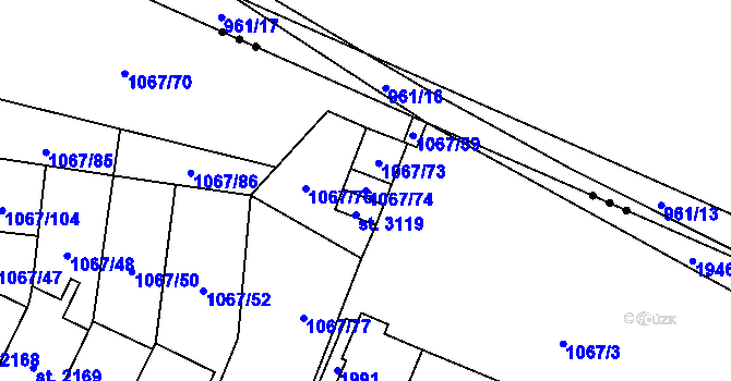 Parcela st. 1067/74 v KÚ Úšovice, Katastrální mapa