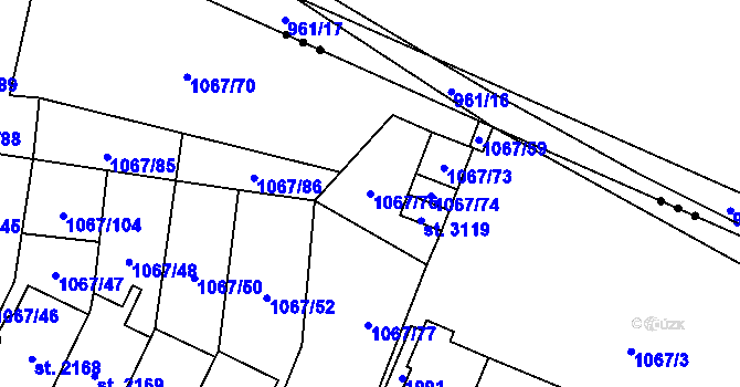 Parcela st. 1067/76 v KÚ Úšovice, Katastrální mapa