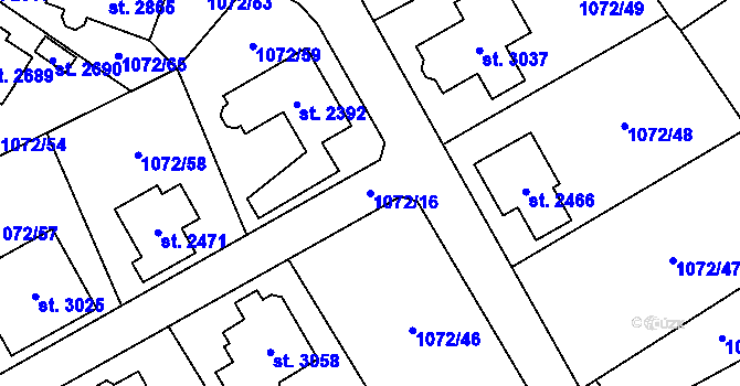Parcela st. 1072/16 v KÚ Úšovice, Katastrální mapa