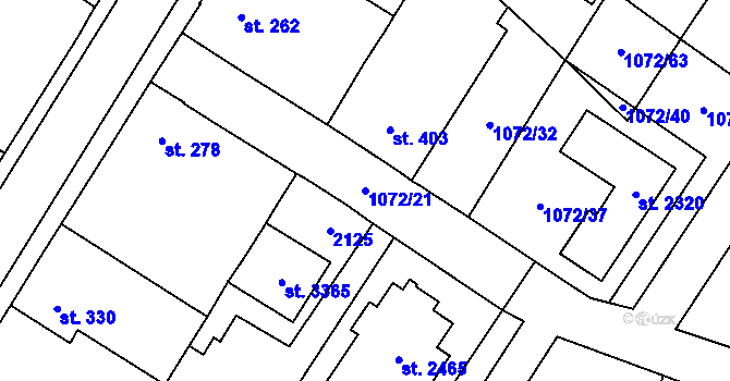 Parcela st. 1072/21 v KÚ Úšovice, Katastrální mapa