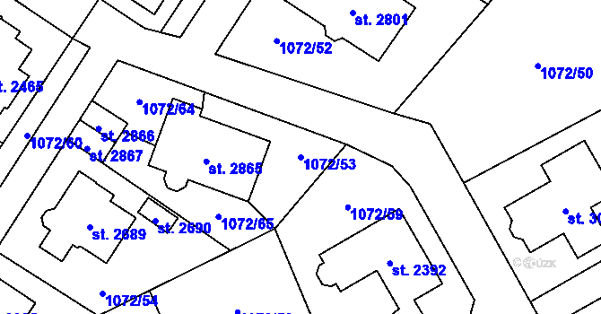 Parcela st. 1072/53 v KÚ Úšovice, Katastrální mapa