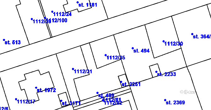 Parcela st. 1112/35 v KÚ Úšovice, Katastrální mapa