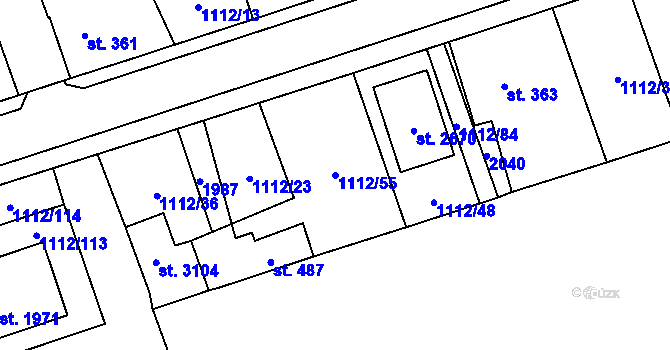 Parcela st. 1112/55 v KÚ Úšovice, Katastrální mapa