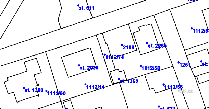 Parcela st. 1112/74 v KÚ Úšovice, Katastrální mapa