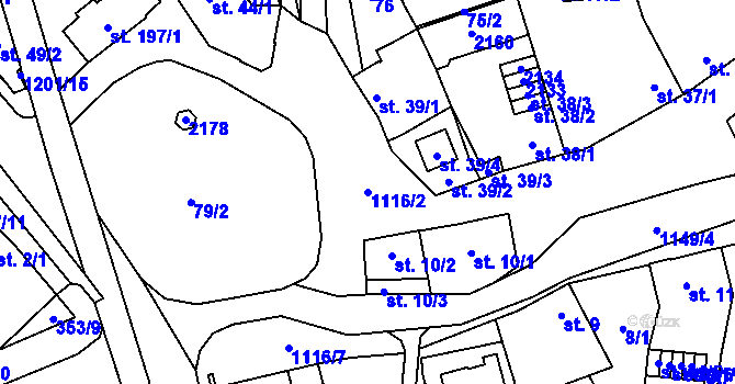 Parcela st. 1116/2 v KÚ Úšovice, Katastrální mapa