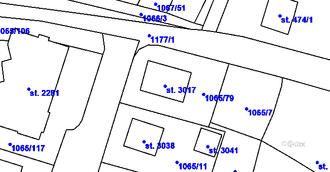 Parcela st. 3017 v KÚ Úšovice, Katastrální mapa