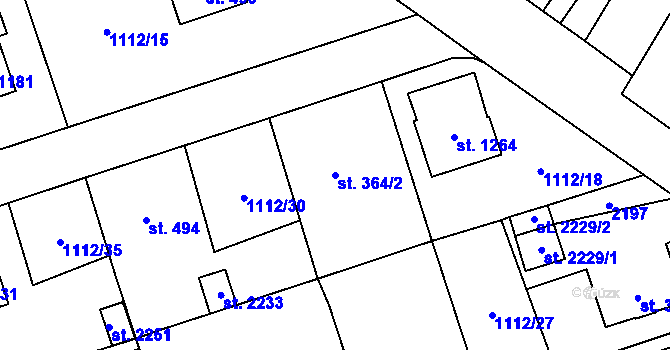 Parcela st. 364/2 v KÚ Úšovice, Katastrální mapa