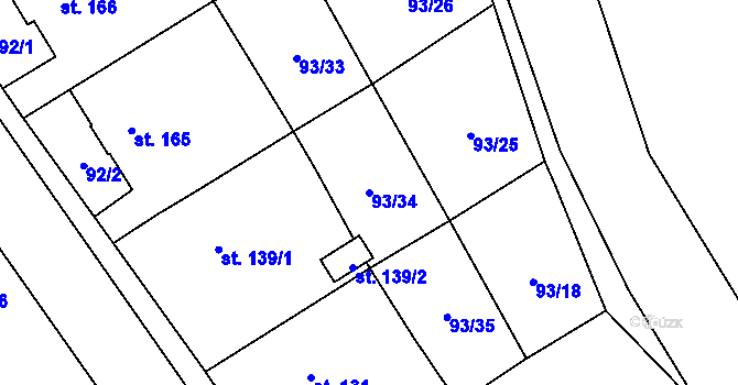 Parcela st. 93/34 v KÚ Úšovice, Katastrální mapa