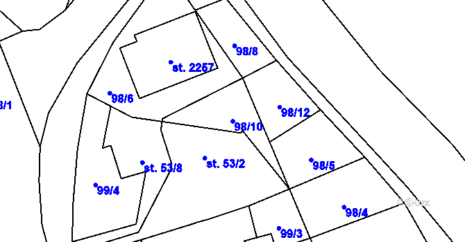 Parcela st. 98/10 v KÚ Úšovice, Katastrální mapa