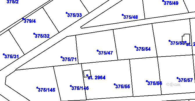 Parcela st. 375/47 v KÚ Úšovice, Katastrální mapa