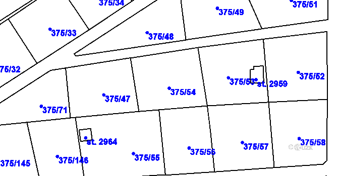 Parcela st. 375/54 v KÚ Úšovice, Katastrální mapa