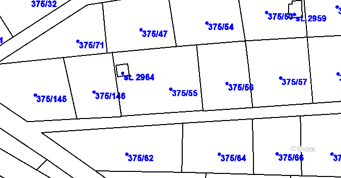 Parcela st. 375/55 v KÚ Úšovice, Katastrální mapa