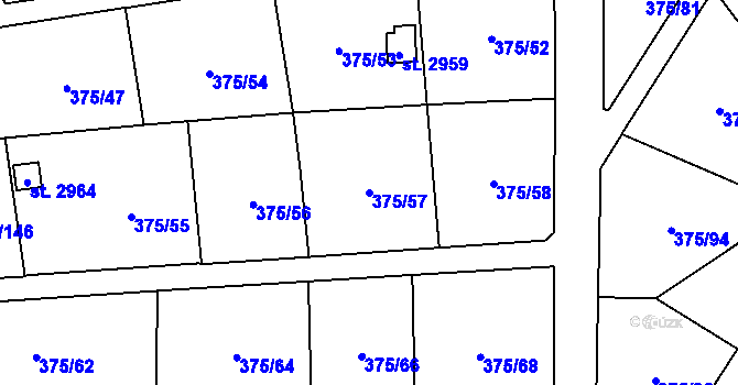 Parcela st. 375/57 v KÚ Úšovice, Katastrální mapa
