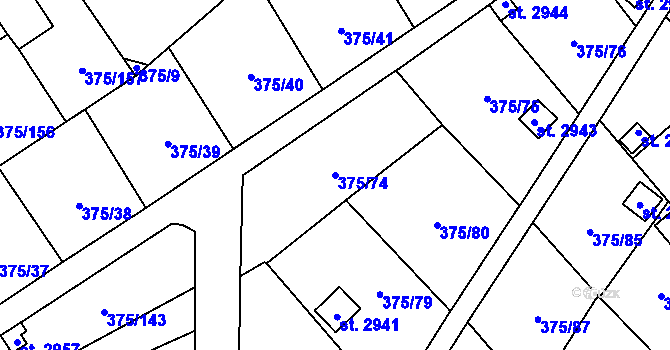 Parcela st. 375/74 v KÚ Úšovice, Katastrální mapa