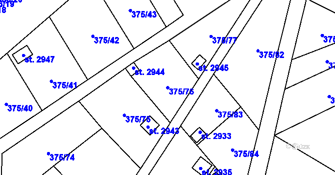 Parcela st. 375/76 v KÚ Úšovice, Katastrální mapa