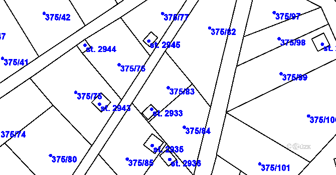 Parcela st. 375/83 v KÚ Úšovice, Katastrální mapa