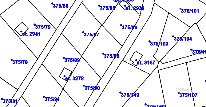 Parcela st. 375/88 v KÚ Úšovice, Katastrální mapa