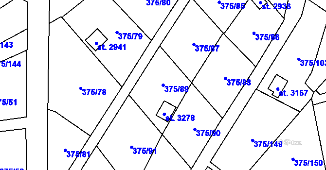 Parcela st. 375/89 v KÚ Úšovice, Katastrální mapa