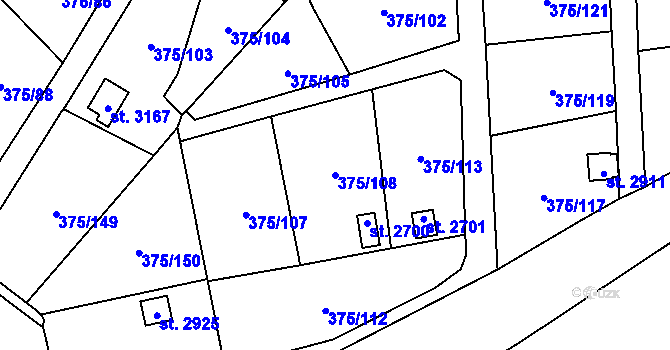 Parcela st. 375/108 v KÚ Úšovice, Katastrální mapa