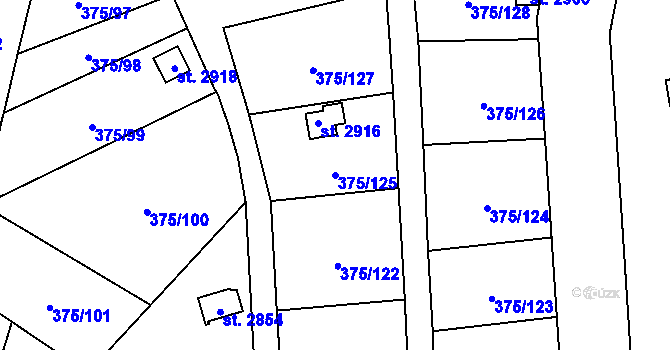 Parcela st. 375/125 v KÚ Úšovice, Katastrální mapa