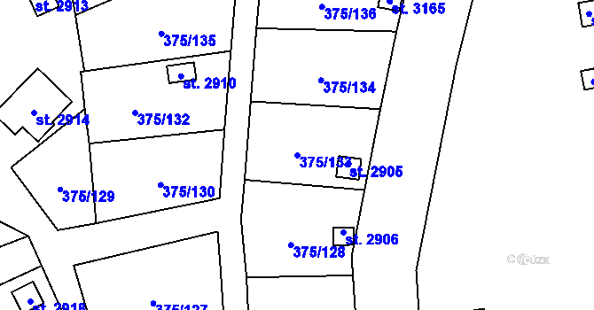 Parcela st. 375/133 v KÚ Úšovice, Katastrální mapa