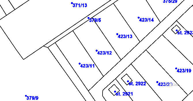 Parcela st. 423/12 v KÚ Úšovice, Katastrální mapa
