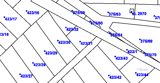 Parcela st. 423/31 v KÚ Úšovice, Katastrální mapa
