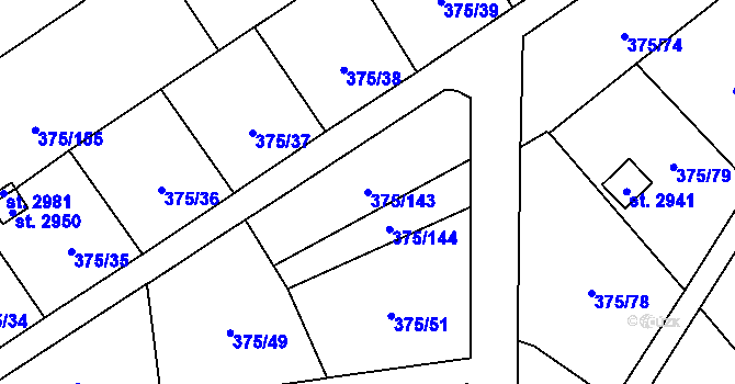 Parcela st. 375/143 v KÚ Úšovice, Katastrální mapa
