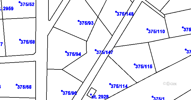 Parcela st. 375/147 v KÚ Úšovice, Katastrální mapa