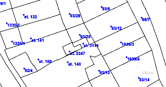 Parcela st. 3118 v KÚ Úšovice, Katastrální mapa
