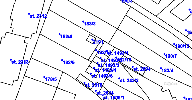 Parcela st. 182/13 v KÚ Úšovice, Katastrální mapa
