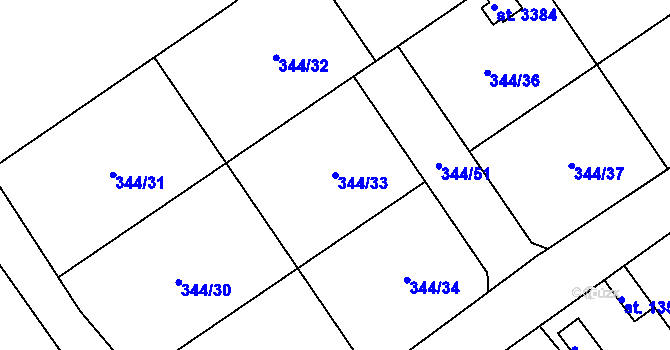 Parcela st. 344/33 v KÚ Úšovice, Katastrální mapa
