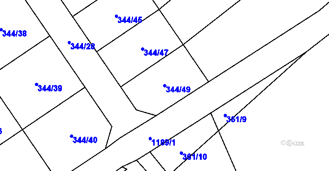 Parcela st. 344/49 v KÚ Úšovice, Katastrální mapa