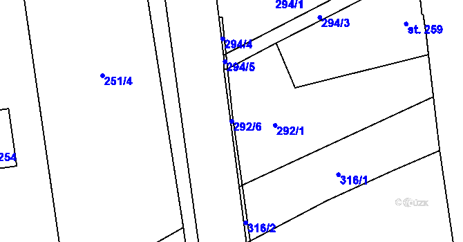 Parcela st. 292/6 v KÚ Úšovice, Katastrální mapa