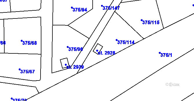 Parcela st. 2928 v KÚ Úšovice, Katastrální mapa