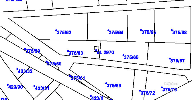 Parcela st. 2970 v KÚ Úšovice, Katastrální mapa