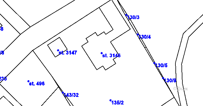 Parcela st. 3146 v KÚ Úšovice, Katastrální mapa