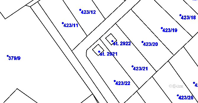 Parcela st. 2921 v KÚ Úšovice, Katastrální mapa
