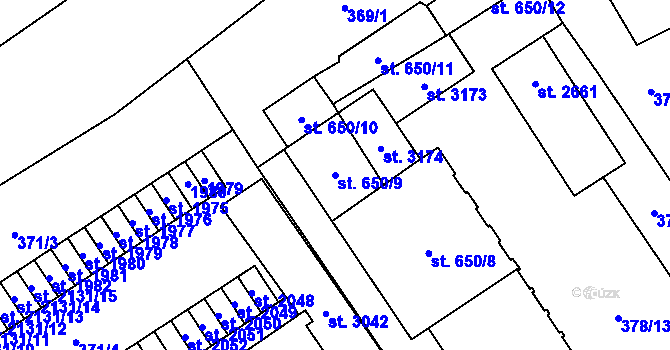 Parcela st. 650/9 v KÚ Úšovice, Katastrální mapa