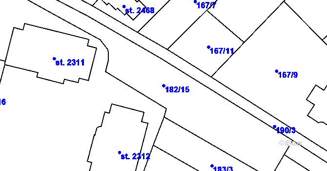Parcela st. 182/15 v KÚ Úšovice, Katastrální mapa