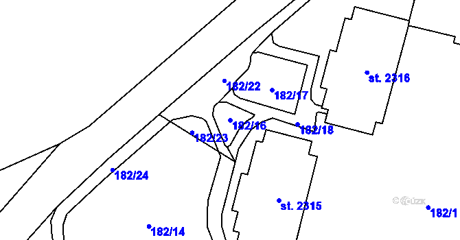 Parcela st. 182/16 v KÚ Úšovice, Katastrální mapa