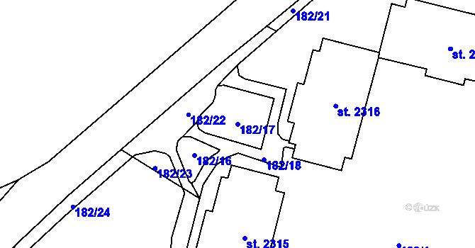 Parcela st. 182/17 v KÚ Úšovice, Katastrální mapa
