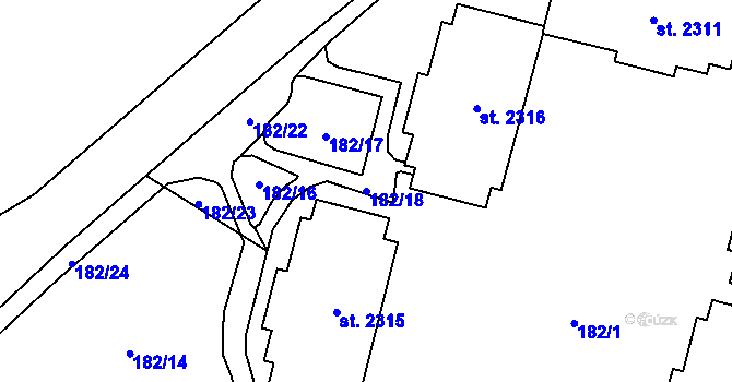 Parcela st. 182/18 v KÚ Úšovice, Katastrální mapa