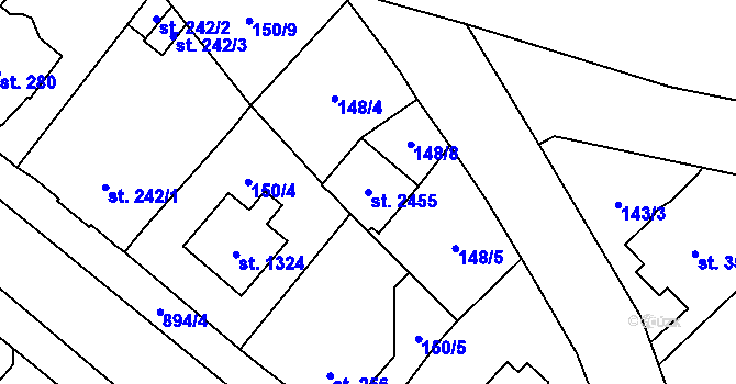 Parcela st. 2455 v KÚ Úšovice, Katastrální mapa