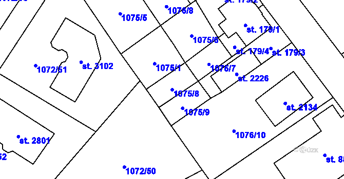 Parcela st. 1075/8 v KÚ Úšovice, Katastrální mapa